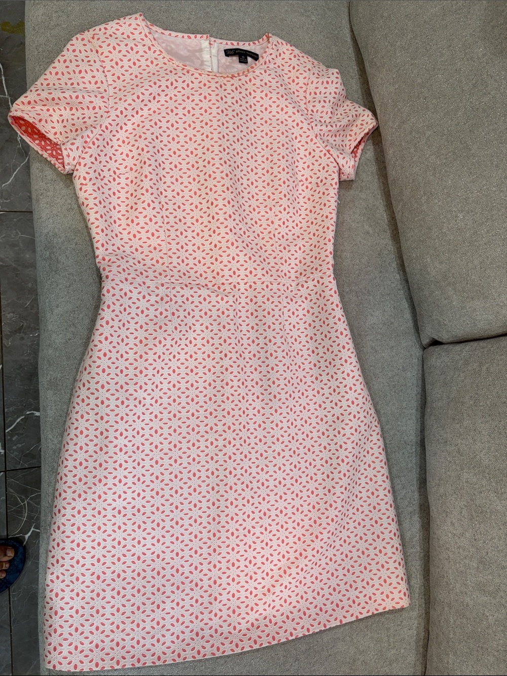 Brooks Brothers Pink and White Short-Sleeve Midi Sheath Dress